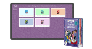 An image of a screen with the load up page of assistive technology version of Easier Classics Reading Library: The Starter Collection in Candle Books software. In the bottom right is an image of the physical version of this box set.