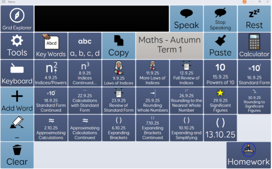 The student has access to all lessons on the topic in advance on the screen as well as access to the homework set. The student can revisit elements learned in previous lessons
